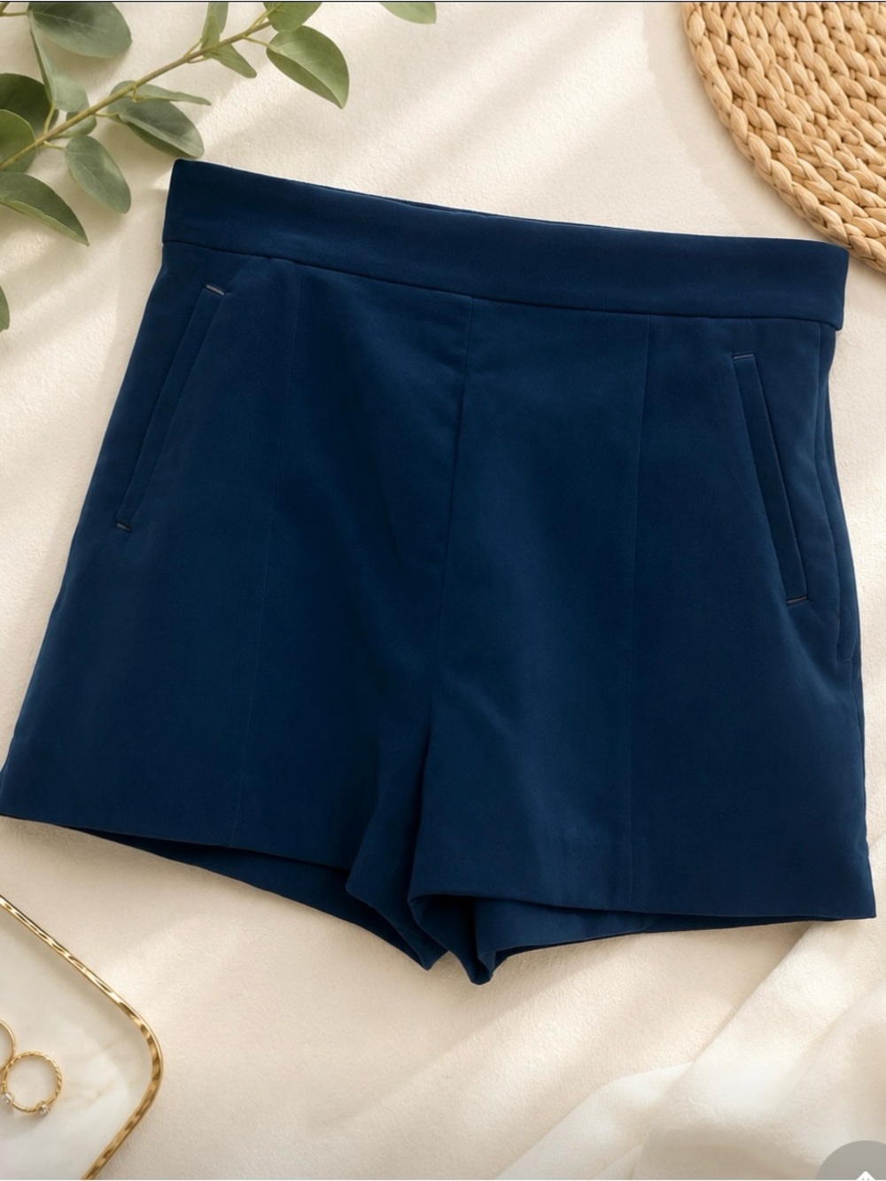 Zara Deep Navy High-Waist Tailored Shorts